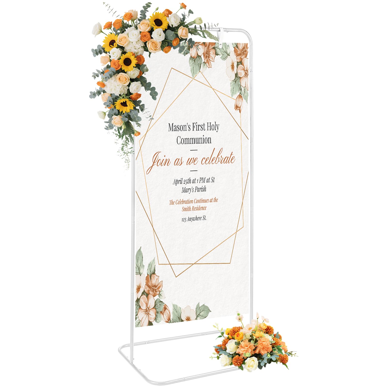 Support de panneau de mariage YEXEXINM en métal noir réglable avec lanières en cuir pour fête