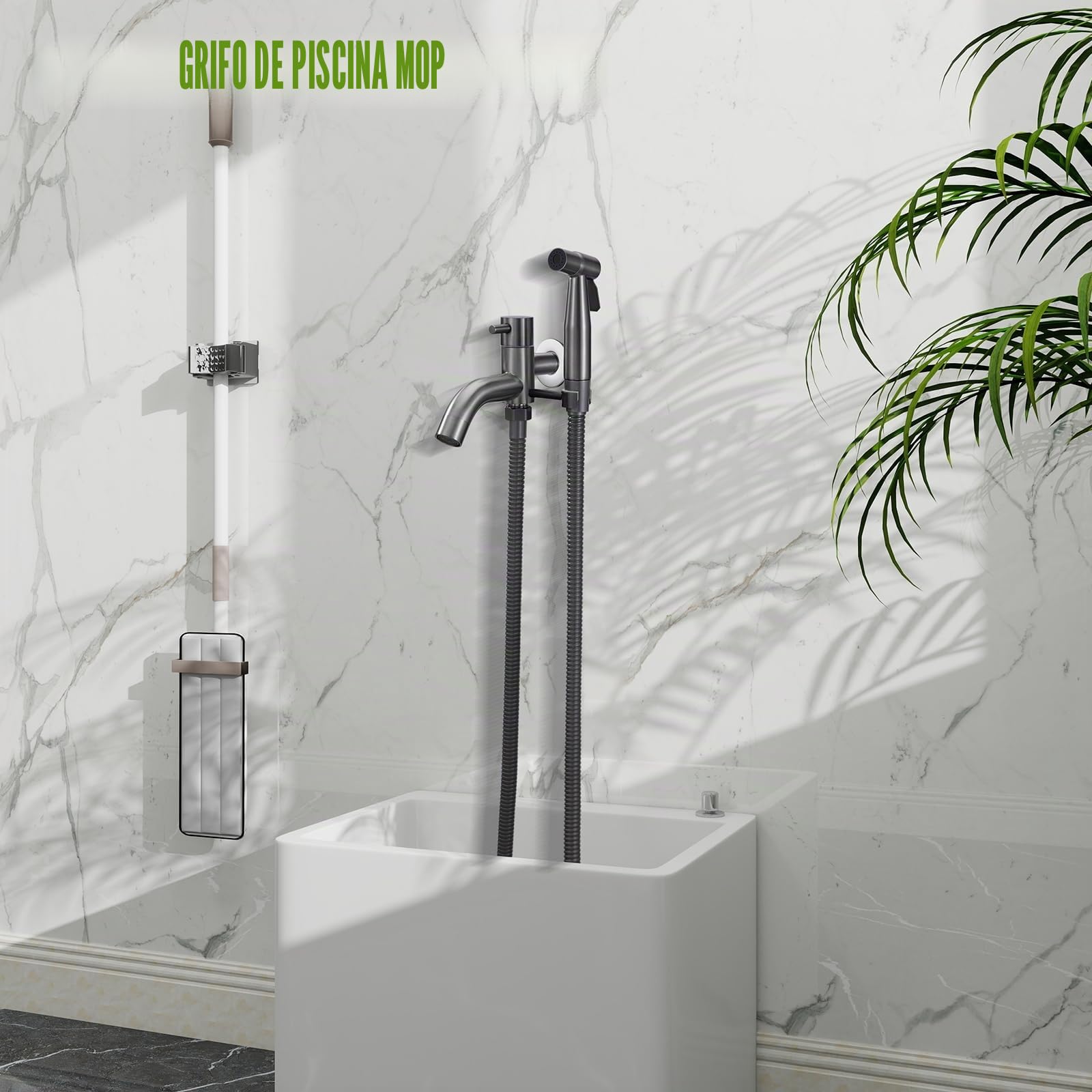 Grifo de Fregadero de Agua Fría Montado en la Pared Grifo Pared con Ducha Grifo Bidet para Wc Con Mangueras Telescópicas De 1.5m para Lavado de Inodoros, Higiene Personal, Baño de Mascotas