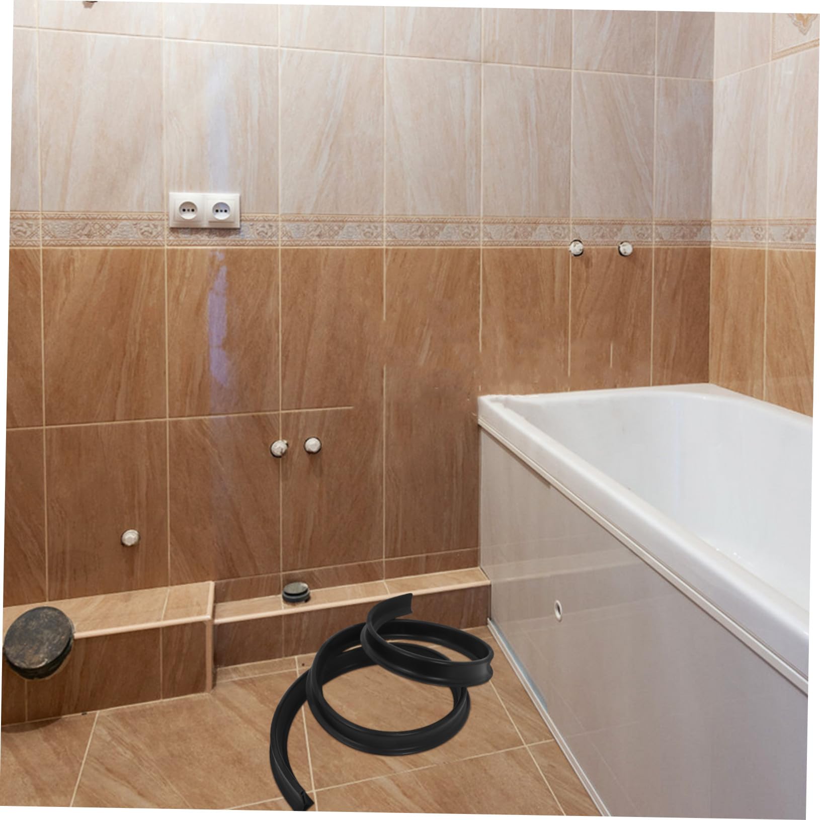 WOONEKY Barrera Agua Autoadhesiva Silicona Tira Sellado para Ducha Baño Cocina Protección Suelo Separación Seca Húmeda Moldeado Seguro