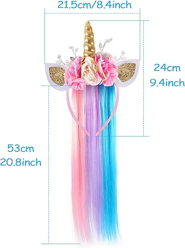 Miniatura 4 de Lorfancy Diadema de unicornio para niñas, disfraz de unicornio, cumpleaños, Halloween, fiesta, unicornio, suministros para fiestas