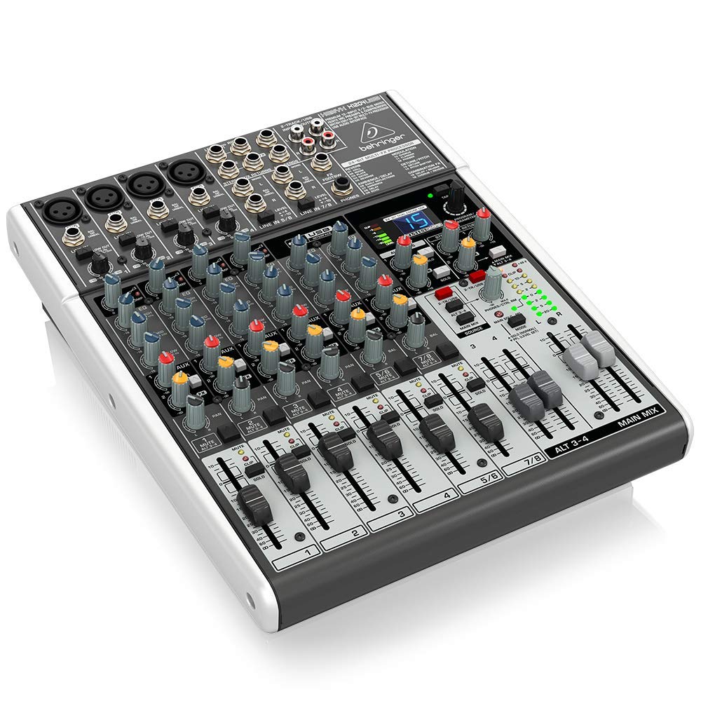 Behringer Xenyx X1204USB Mixer Professionale con Processore Effetti, 12 Ingressi e 4 Preamplificatori Microfonici, Nero, Interfaccia Audio e USB, Stagg XLRF a XLRM Plug Microfono Cavo, 3 m, Nero
