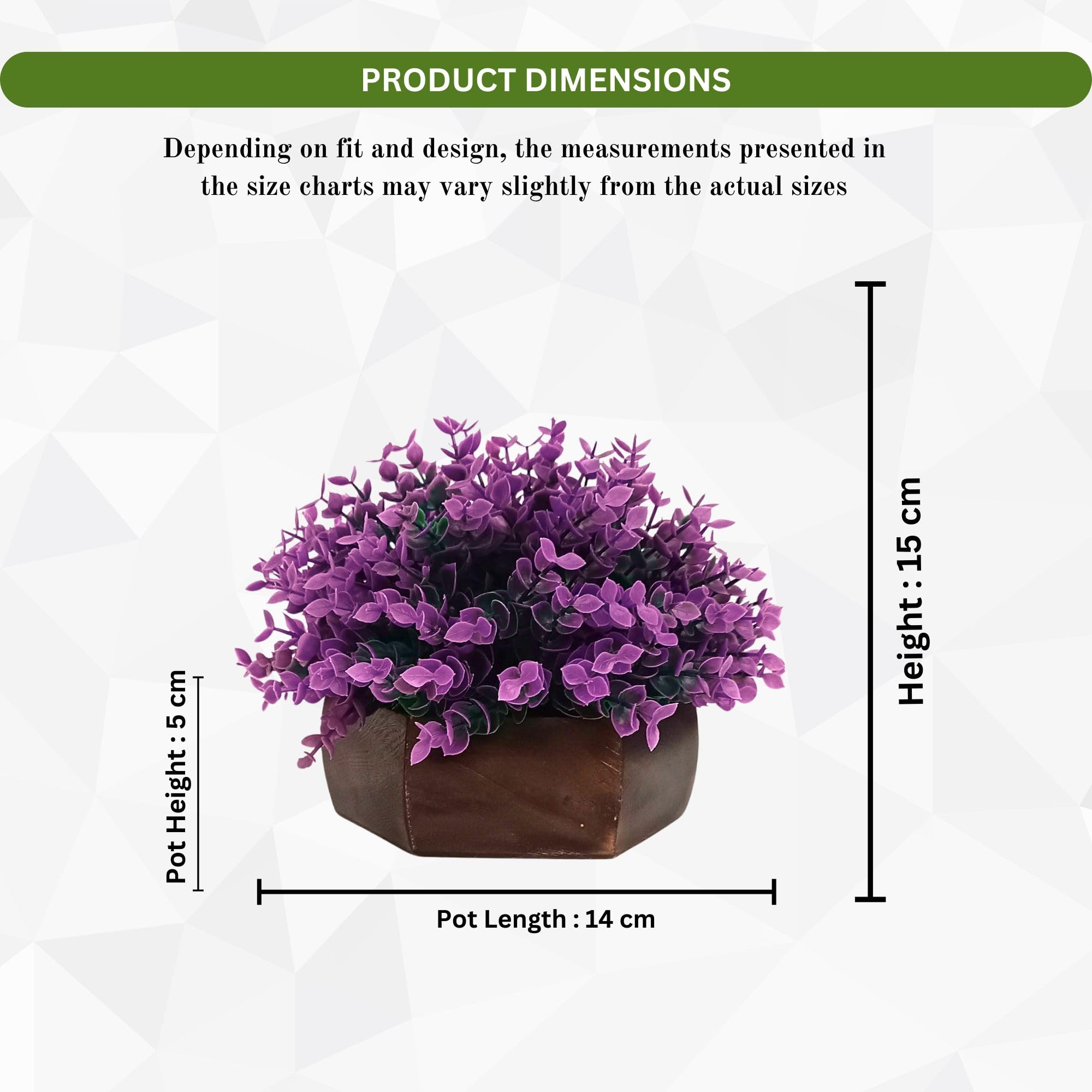 fancymart Artificial Hackleberry Purple Plant in Wooden Hexagon Pot, 15 cm Height – Stylish Tabletop Decoration for Living Room, Office Desk, Shelf Display, Elegant Mini Potted Accent (Pack of 1) 2