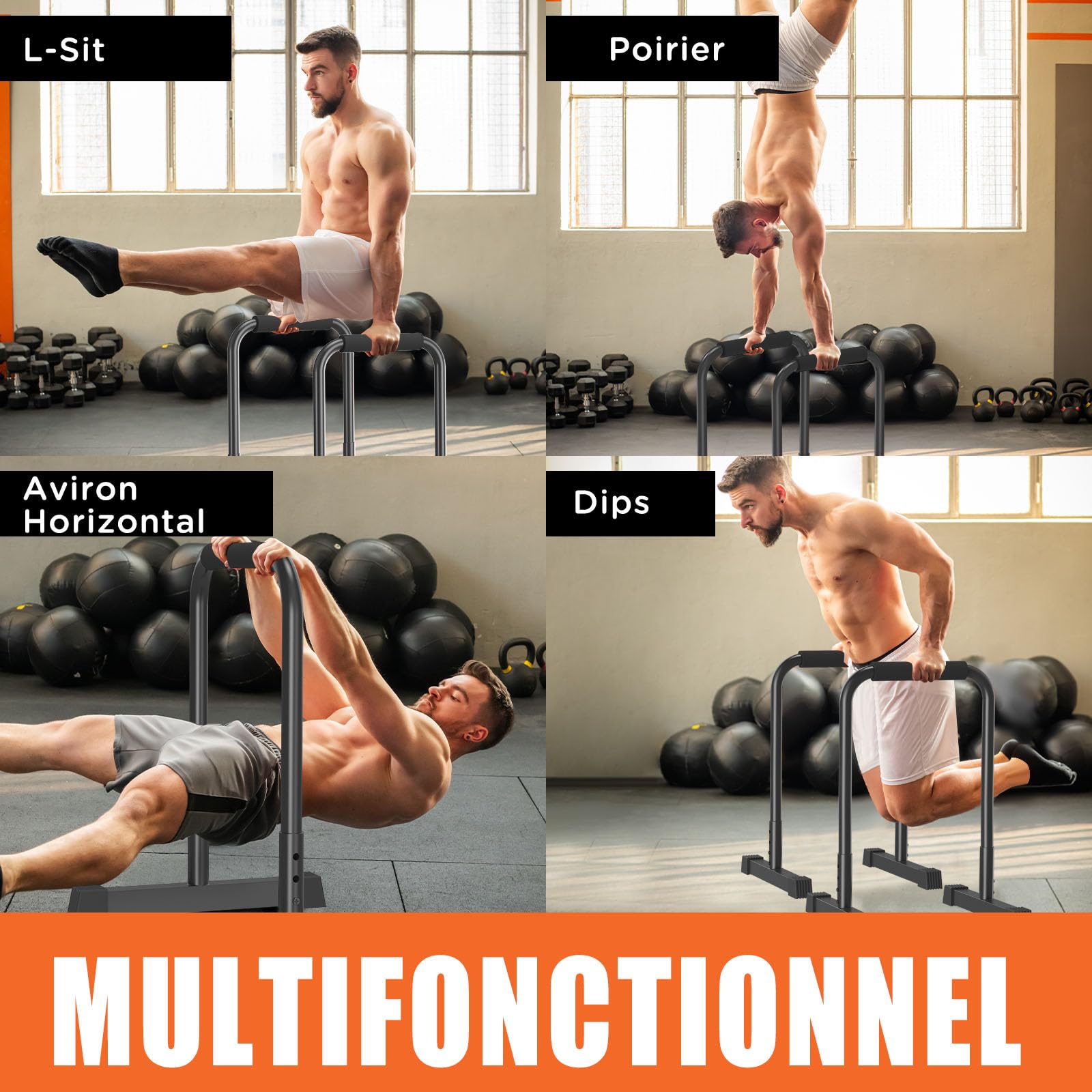 DH FitLife Barres de Dips | Station de Musculation Réglable 80-90 cm | Parallettes pour Calisthenics et Entraînement de Force | Équipement de Fitness pour Intérieur et Extérieur