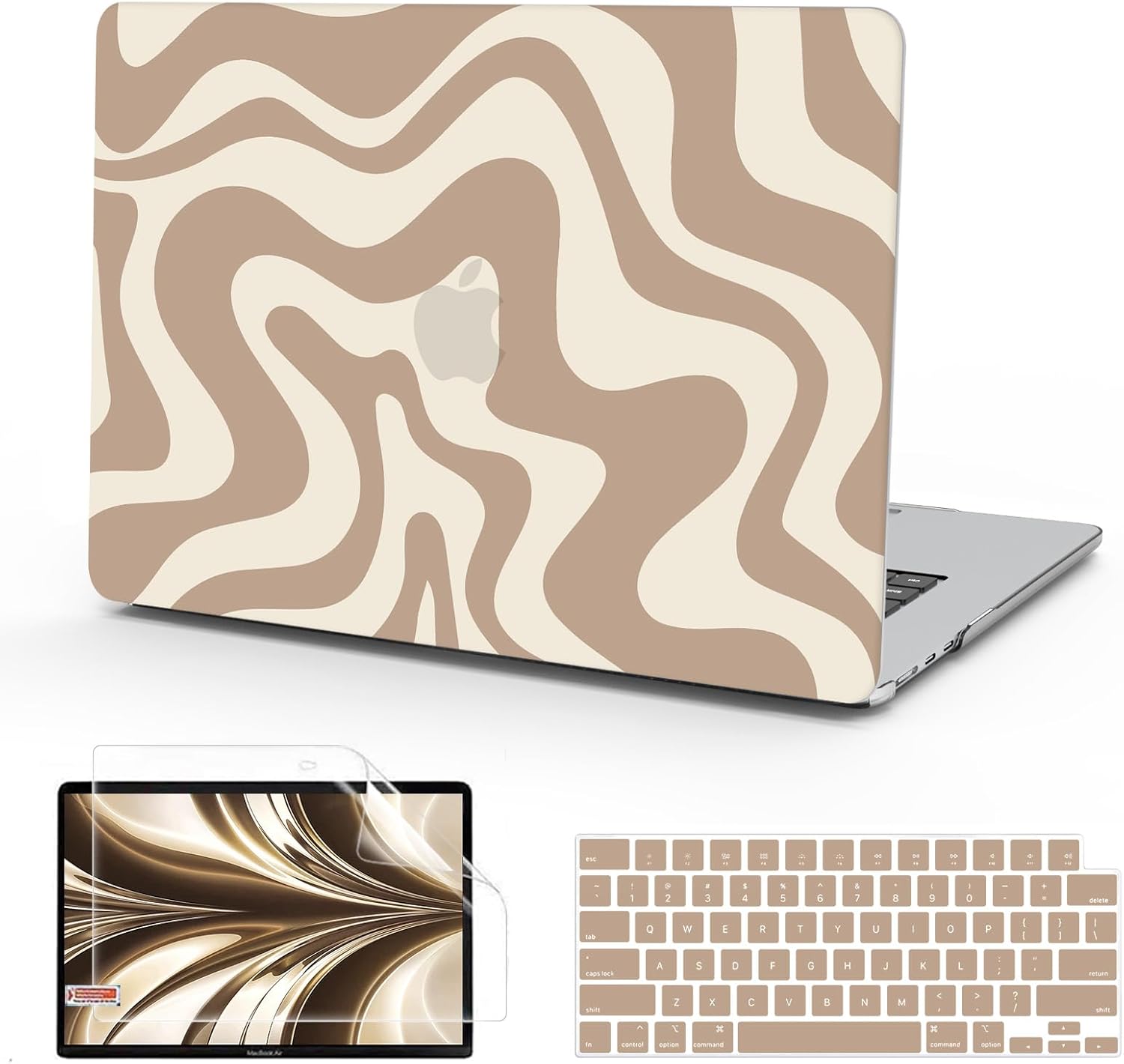 B BELK Compatible with MacBook Air 13 inch Case 2026 2025 2024 2023 2022 M4 M3 M2 A3240 A3113 A2681, Plastic Hard Shell Case for MacBook Air 13.6 inch + Keyboard Cover + Screen Protector, Brown Wave