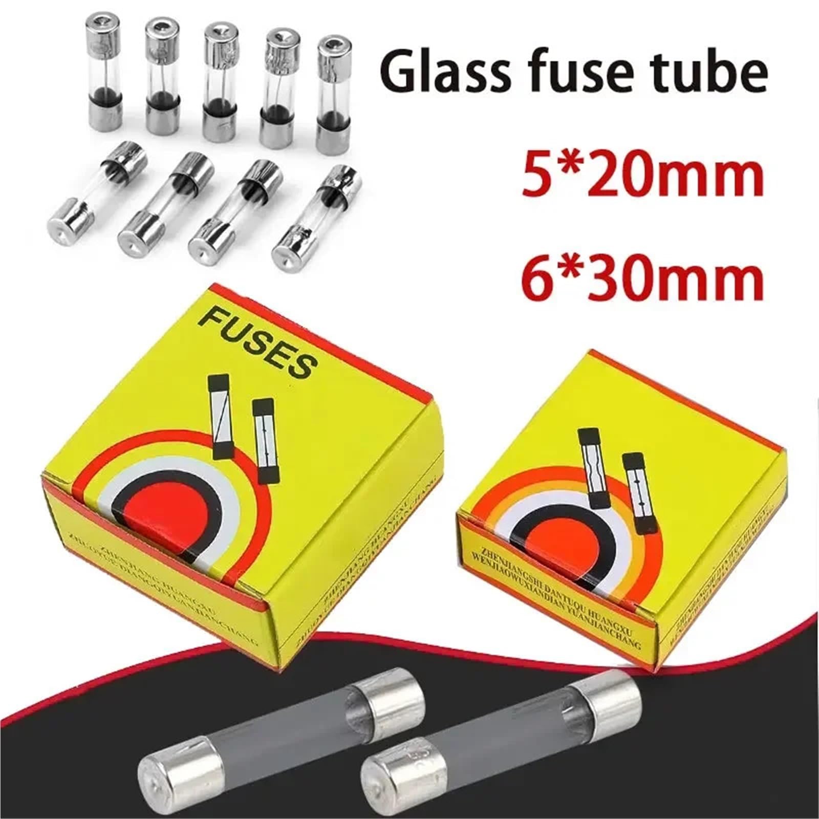 Fusible de vidrio acción rápida (100 unidades, 5 x 20 mm, 250 V, 0,1 A,2 A, A, A, A, 3 A,15 A, 4 A, A, 6 A, A, 7 A, 8 A, 10 A, 12 A, A, A, 25 A, 30 A)