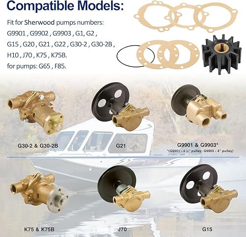 Miniatura 2 de 09959K 09959K-SHW Kit de impulsor flexible de 12 cuchillas de repuesto para bomba de agua Sherwood G1 G2 G15 G20 G21 G22 G30-2, apto para Sierra