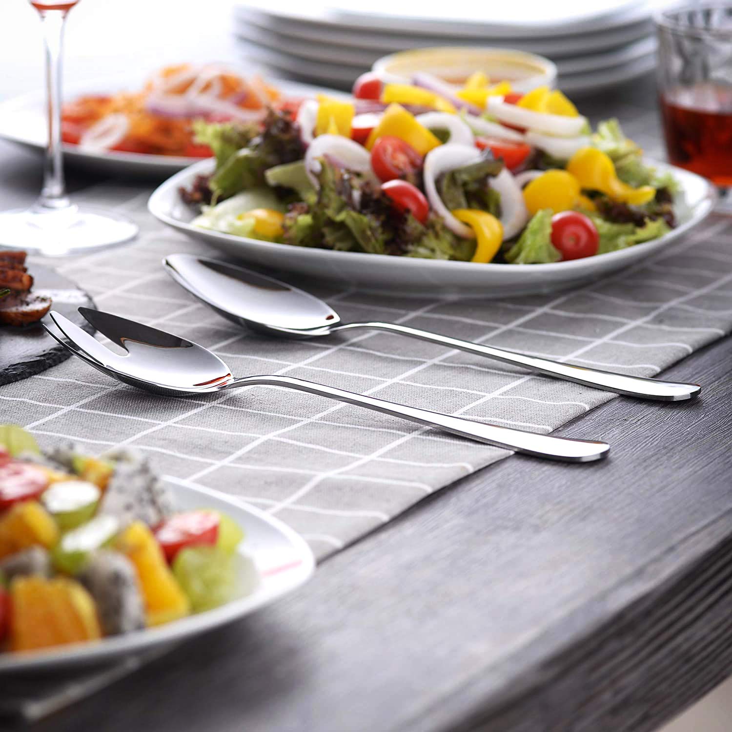 Cucchiaio da portata in acciaio inox, 2 posate da insalata in acciaio inox, cucchiaio da riso ordinario per ristoranti alberghi, 25 cm e 20 cm, adatto per cucina e sala da pranzo