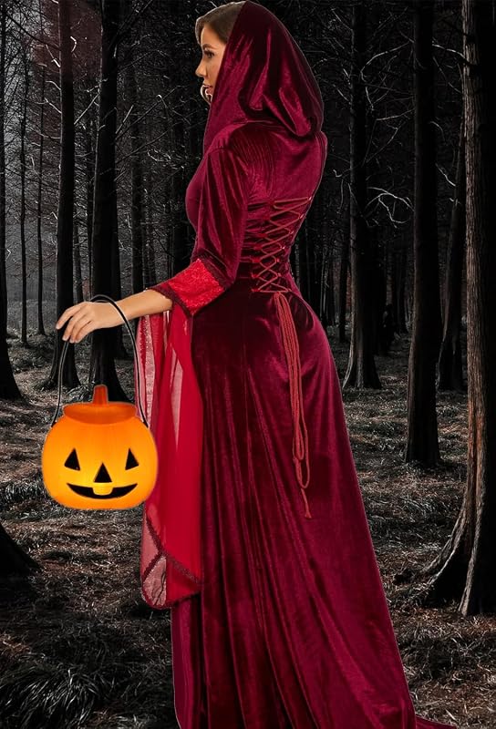 Rochie cu glugă Jakloz pentru femei, stil medieval, renascentist, gotic, victorian, costum de Halloween pentru carnaval sau cosplay
