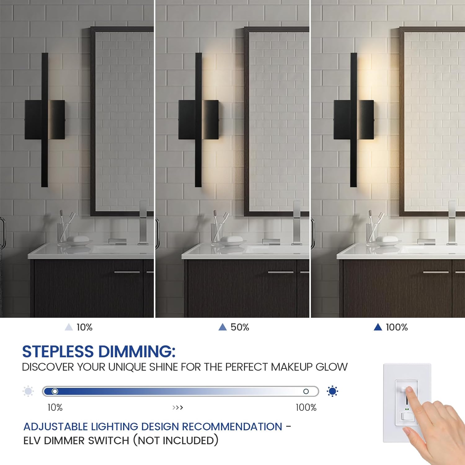 Epinl Black Bathroom Vanity Light - 15.7 inch 5CCT Modern Bathroom Light Fixture Over Mirror 12W LED Dimmable Wall Sconce Lighting Fixture for Bathroom Bedroom