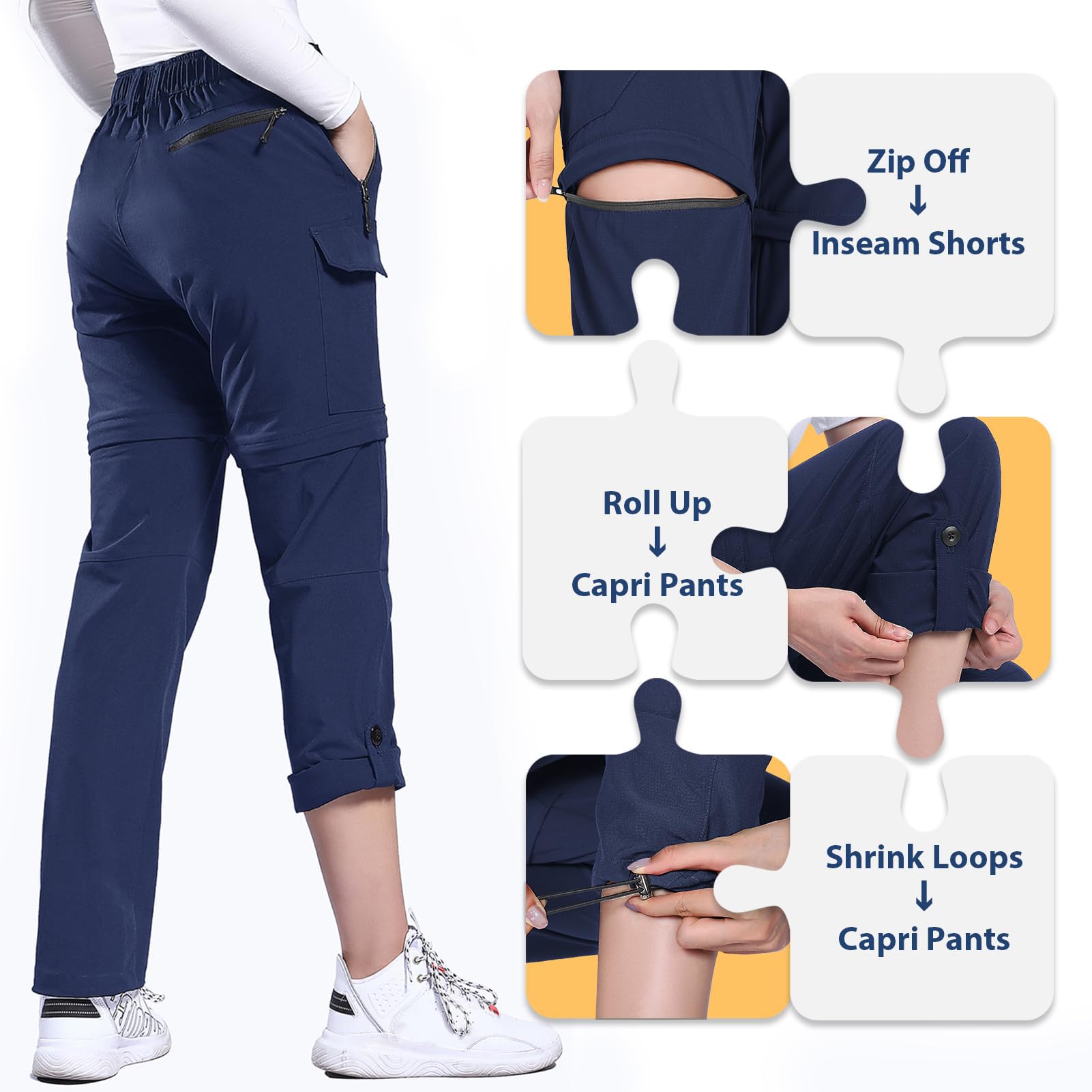 Hiauspor Pantalon de randonnée convertible léger à séchage rapide pour femme - Pantalon extensible UPF 50+