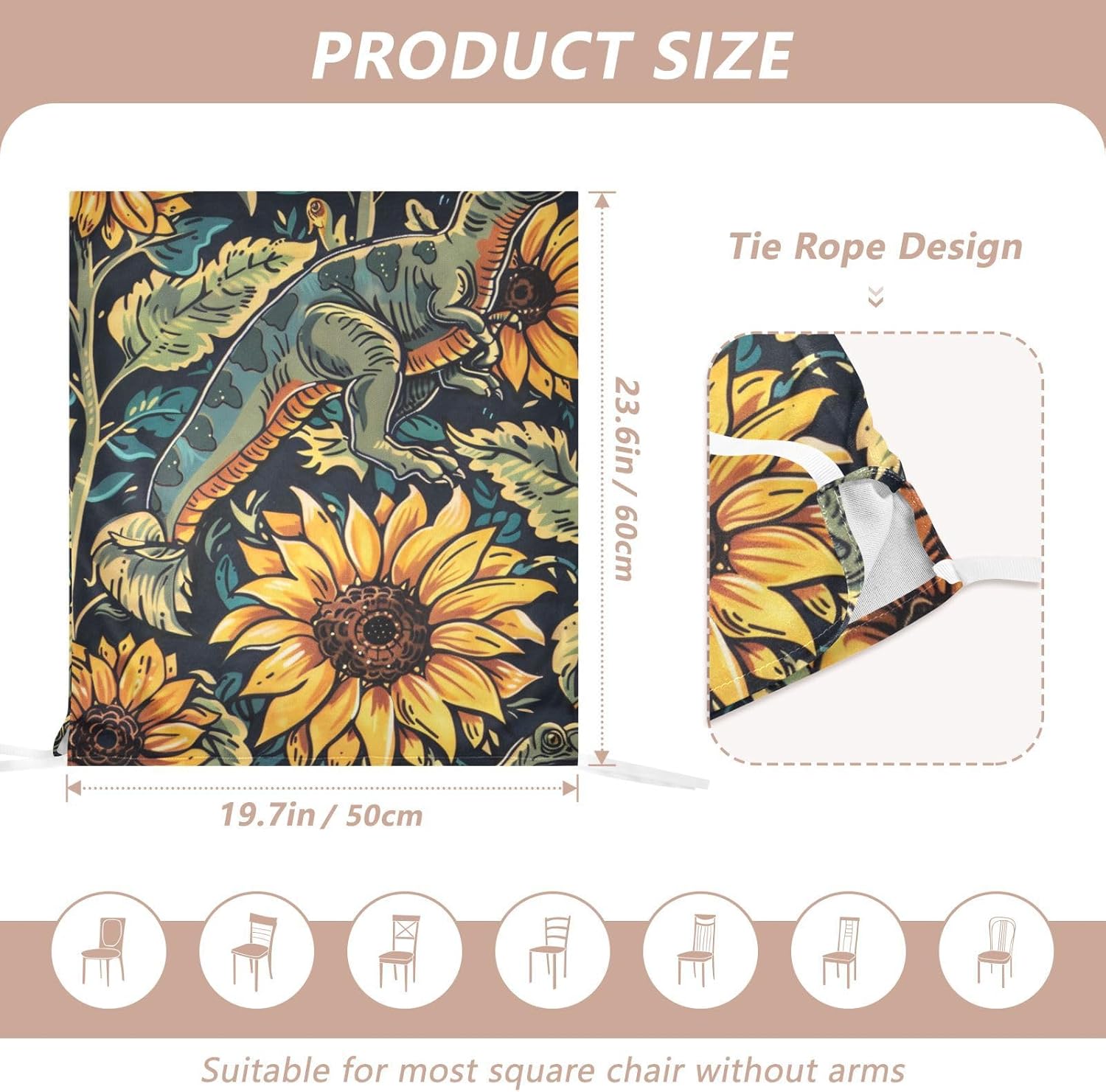 ALAZA Dinosaur and Sunflower Chair Back Cover Set of 6, Washable Reusable Removable Chair Slipcovers Decorative Chair Cover for Home Kitchen Wedding Party