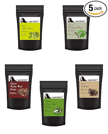 Laam Amla Reetha Shikakai Bhringraj & Neem leaf Powder for Hair & Scalp Care, Dry Hair Pack (500 g (each 100 g))