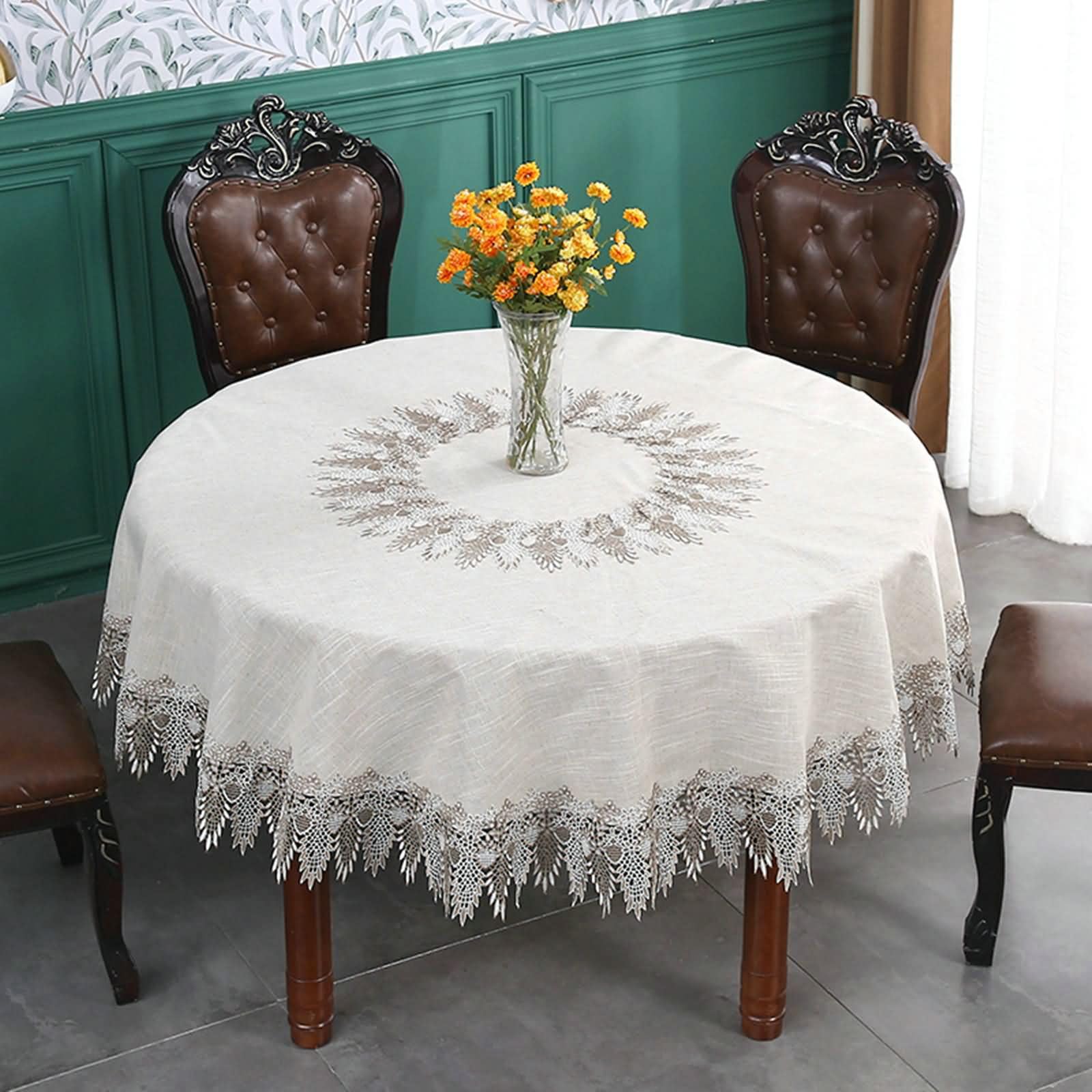 Nappe Table Ronde Beige en Lin pour Extérieur 150 cm