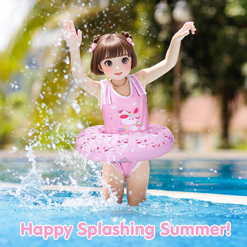 HeySplash Gyerek Úszómellény 3-6 Éveseknek, Állítható Vállpánt, Úszástanuló Segédeszköz 13-25 kg, Rózsaszín Unikornis Mintás