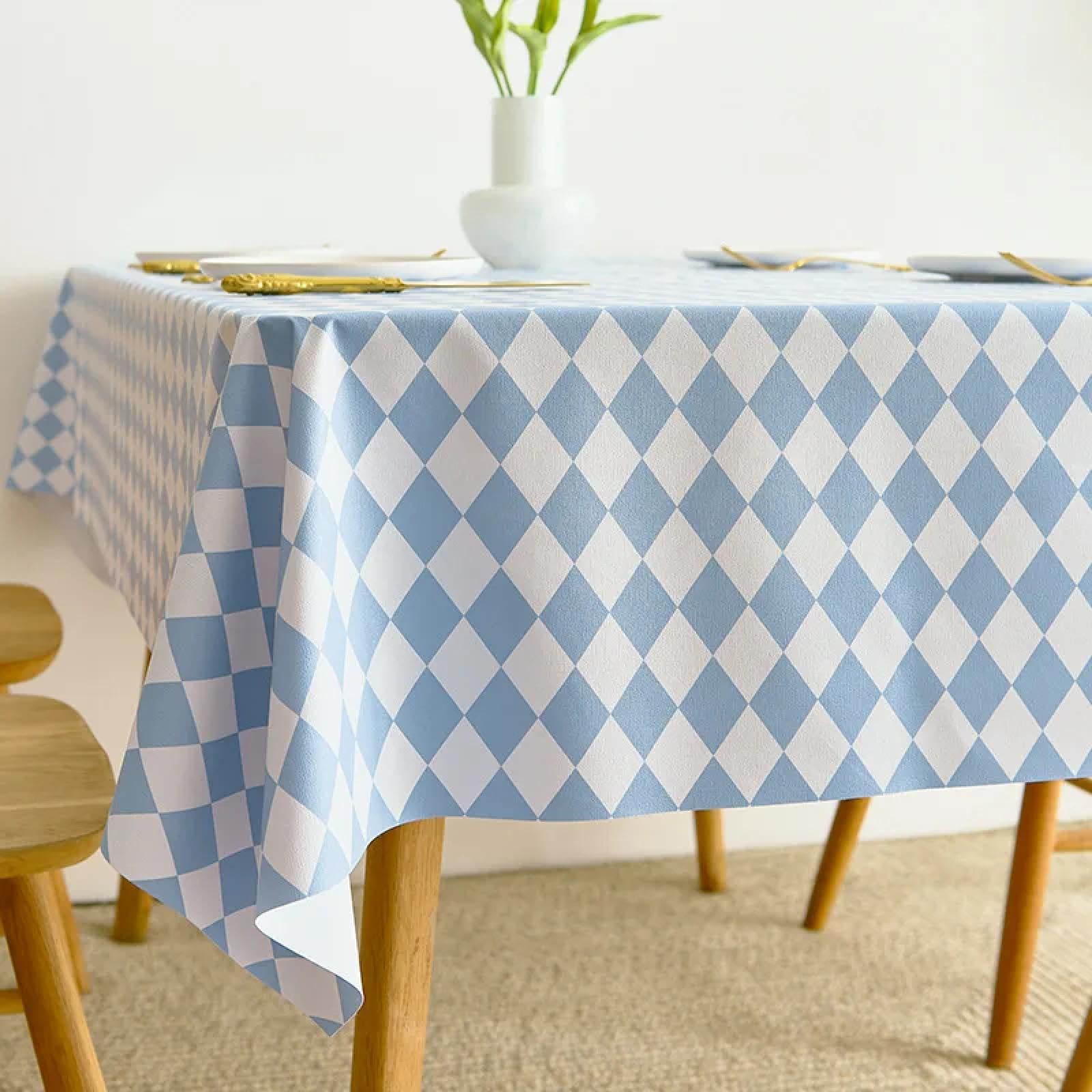 Nappe rectangulaire lavable fini les taches de table bleu prismatique