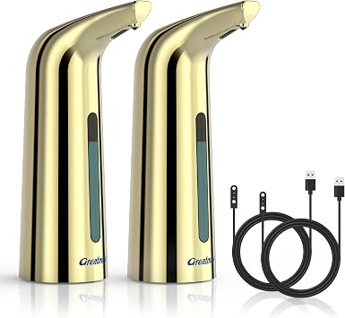 Automatic Soap Dispenser,4 Adjustable Levels Touchless Hand Sanitizer Pump with Infrared Sensor, Countertop Electric Soap Dispenser for Bathroom,KitchenTS2012 GoldGold