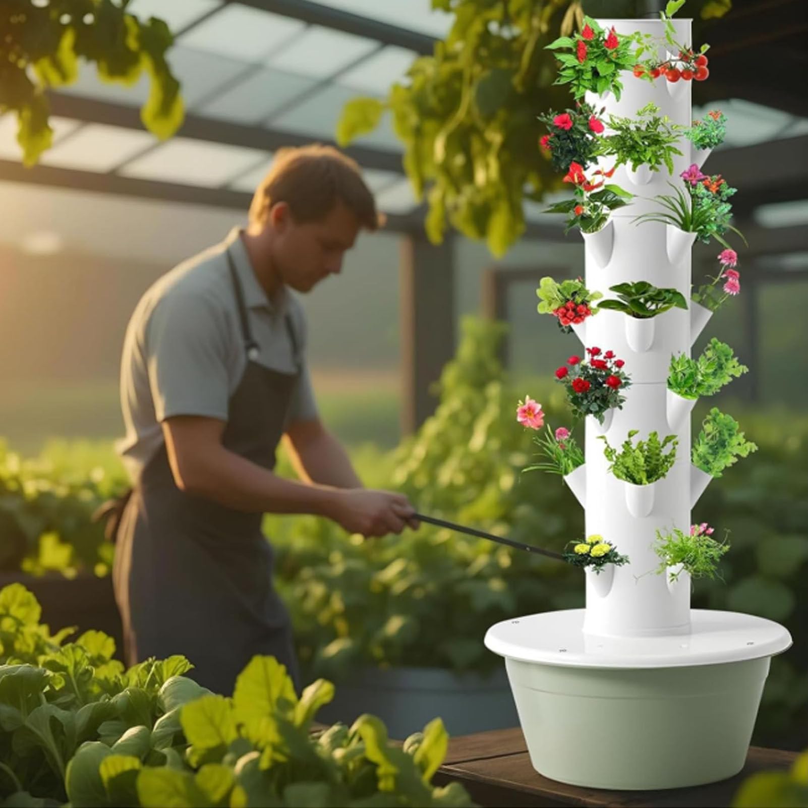 Torre hidropónica, cultivo hidropónico, kit de cultivo hidropónico, cultivo vertical con bomba de hidratación, adaptador, macetas de red y temporizador.,5-layers