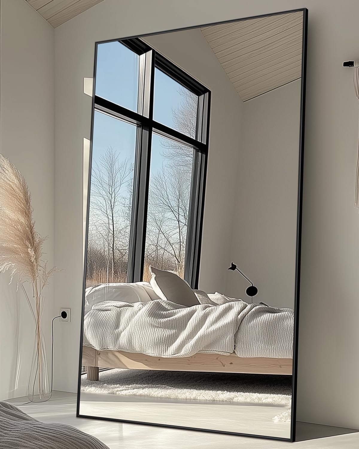 Antok 86''x46'' Full Length Mirror, Shatterproof HD Oversized Floor Mirror with Stand, Aluminum Alloy Frame Leaning Standing or Wall Mounted Mirror for Bedroom Living Room Entryway, Black