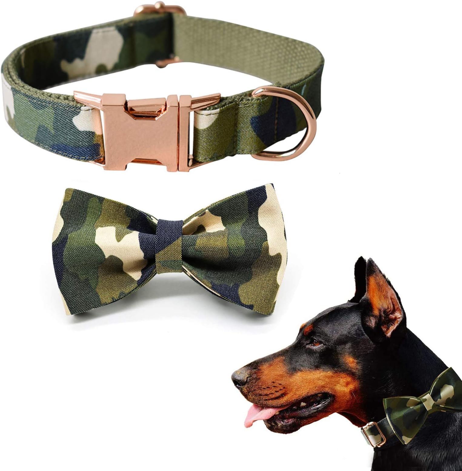 Veaoiy Bowtie Dog Collar Camo Camouflage Pet Puppy Collars Dog Collar with Detachable Bowtie Adjustable Metal Buckle for Small Medium Large Dogs (M Army Green Neck L9-15" W0.8)