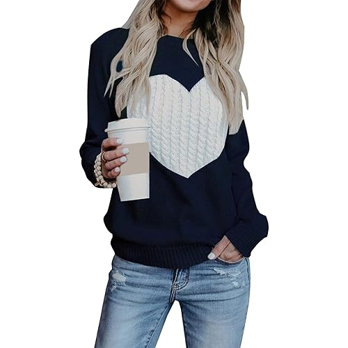 shermie Women's Pullover Sweaters Long Sleeve Crewneck Cute Heart Knitted Sweaters