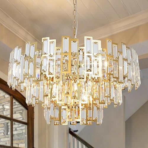 OSAIRUOS Candelabro de cristal chapado en oro, moderno, redondo, para comedor, dormitorio, cocina, entrada, lámpara colgante contemporánea, lámpara OSAIRUOS Candelabro de cristal chapado en oro, moderno, redondo, para comedor, dormitorio, cocina, entrada, lámpara colgante contemporánea, lámpara