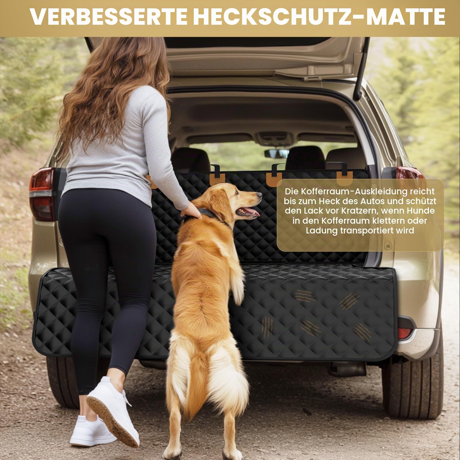 Wasserdichter SUV-Laderaum-Liner für Hunde - PU-Leder-Haustier-Autositzbezug-Schutz mit Stoßfänger-Klappe, rutschfeste Rücksitzmatte für SUVs, Limousinen, Transporter-Kofferraum | Leicht zu reinigen