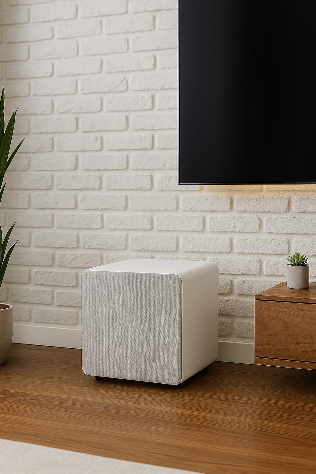 DYNAVOICE Challenger Sub-8 Blanco Mate – Subwoofer Activo 8” 90W RMS (125W Máx.), Recinto Cerrado, Control de Frecuencia | Rejilla Gris Claro y Aislantes de Silicona | Home Cinema y HiFi