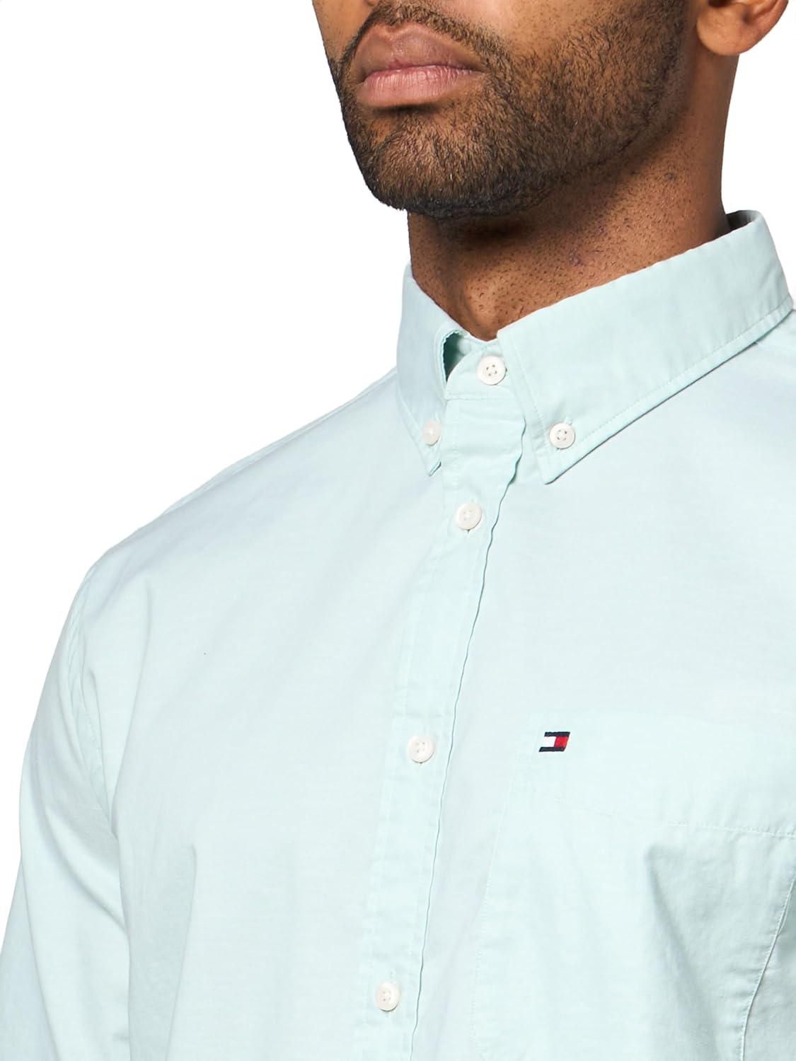 Tommy Hilfiger Men's Short Sleeve Oxford Shirts in Regular Fit, Men's Button Down Shirts Crushed Mint Large
