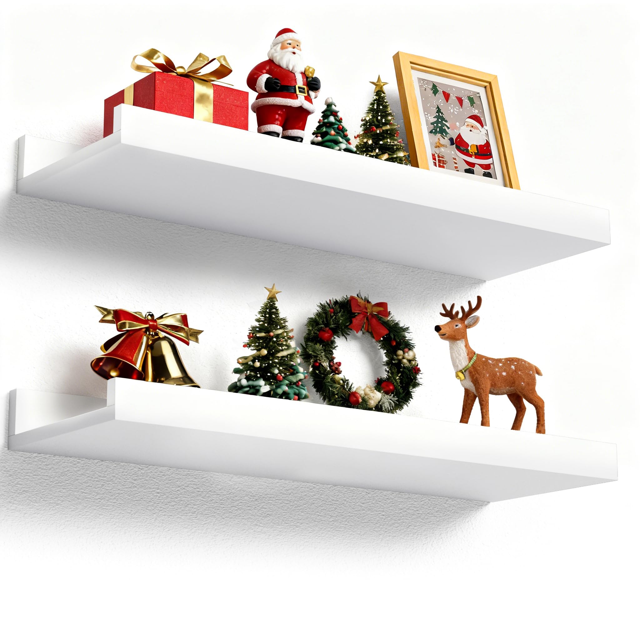 Floating Shelves Wall Mounted Set of 2, Modern White Shelves for Bedroom, Nursery Shelves with Lip, Display Picture Ledge Shelf for Wall Decor Living Room Bathroom Kitchen - White