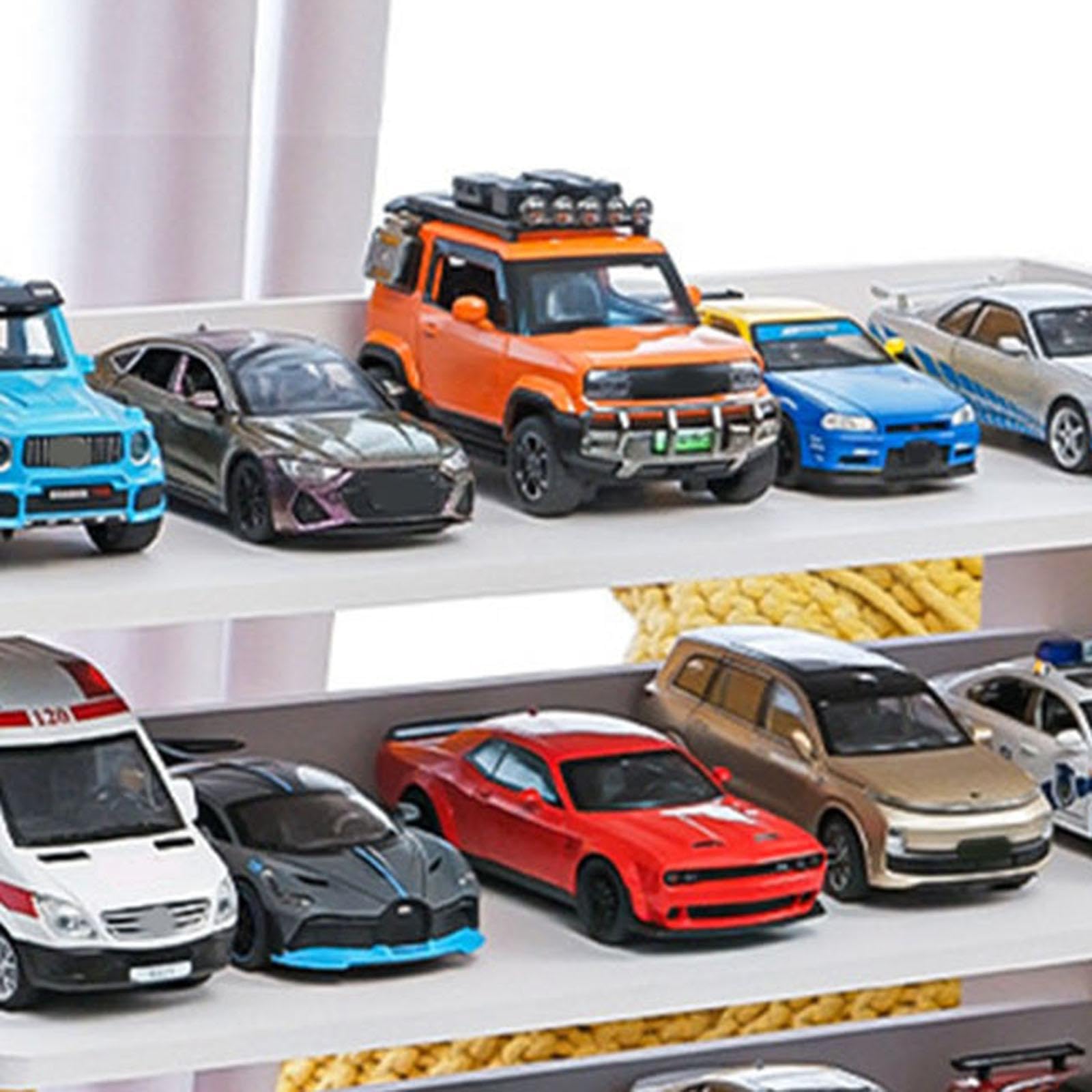 Mini espositore durevole per modelli di veicoli, meravigliosa opzione per la collezione di auto da parcheggio in diorama in Per scala 1/32, espositore, Bianco, 2 strati