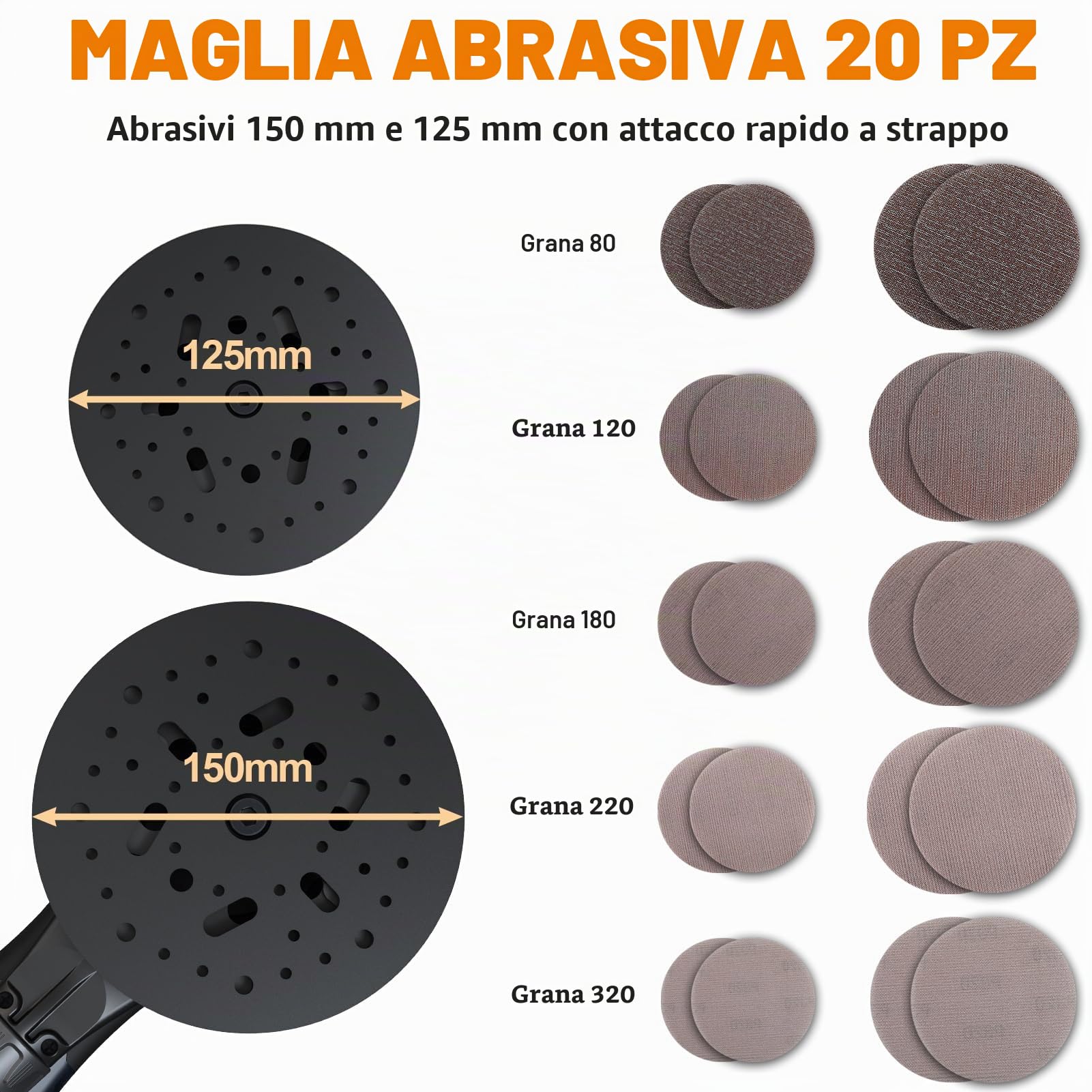 Levigaorbitale MAXXT 5,0mm brushless | Plateau doppio 150mm & 125mm | Motore EC 350W | 4000-10000 RPM | Scatola stampata | 20 carte abrasive per legno e lucidatura