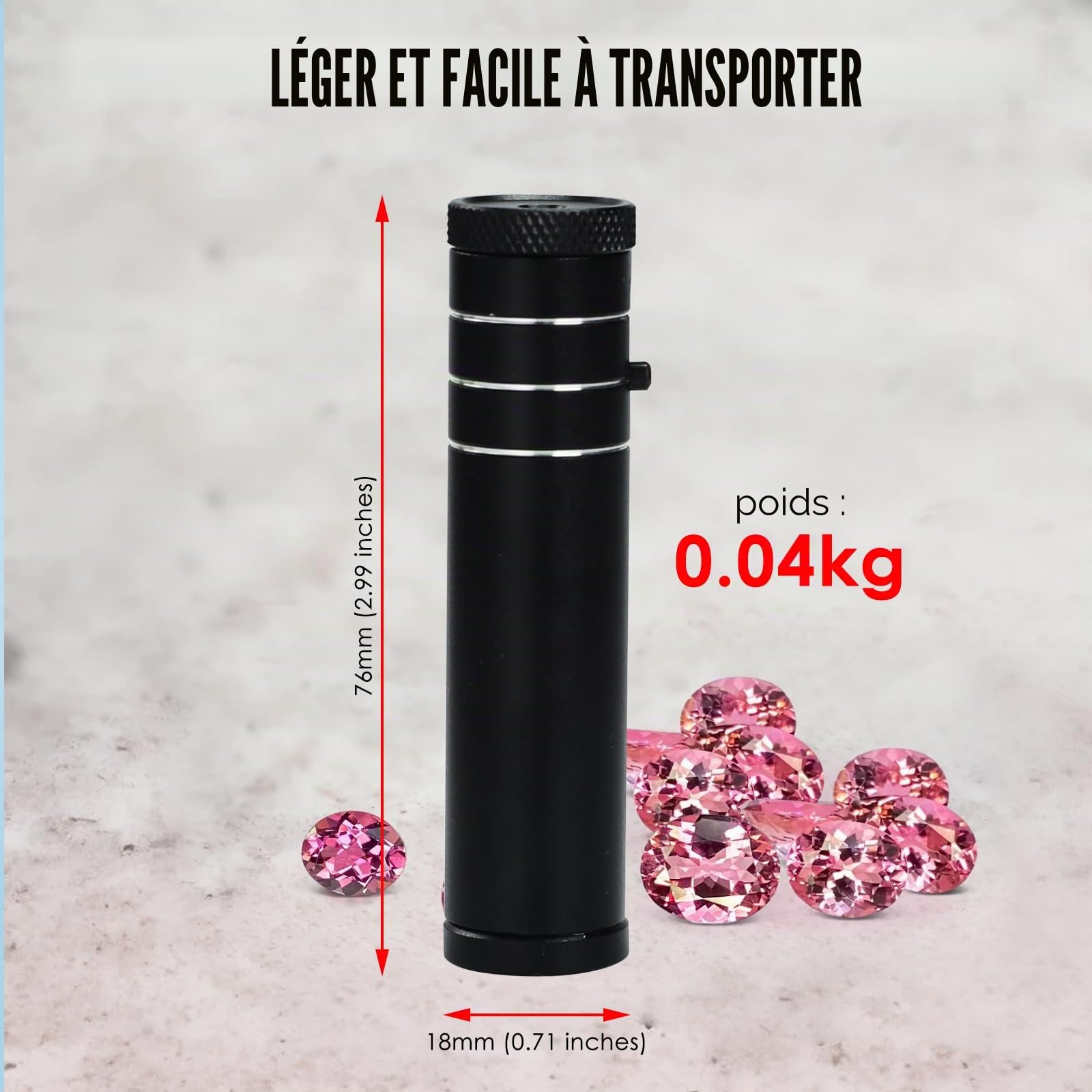 Spectroscope à prisme pour identification des pierres précieuses – Mise au point réglable, verre optique, corps en aluminium, portée de 400 à 700 nm pour gemmologues, bijoutiers