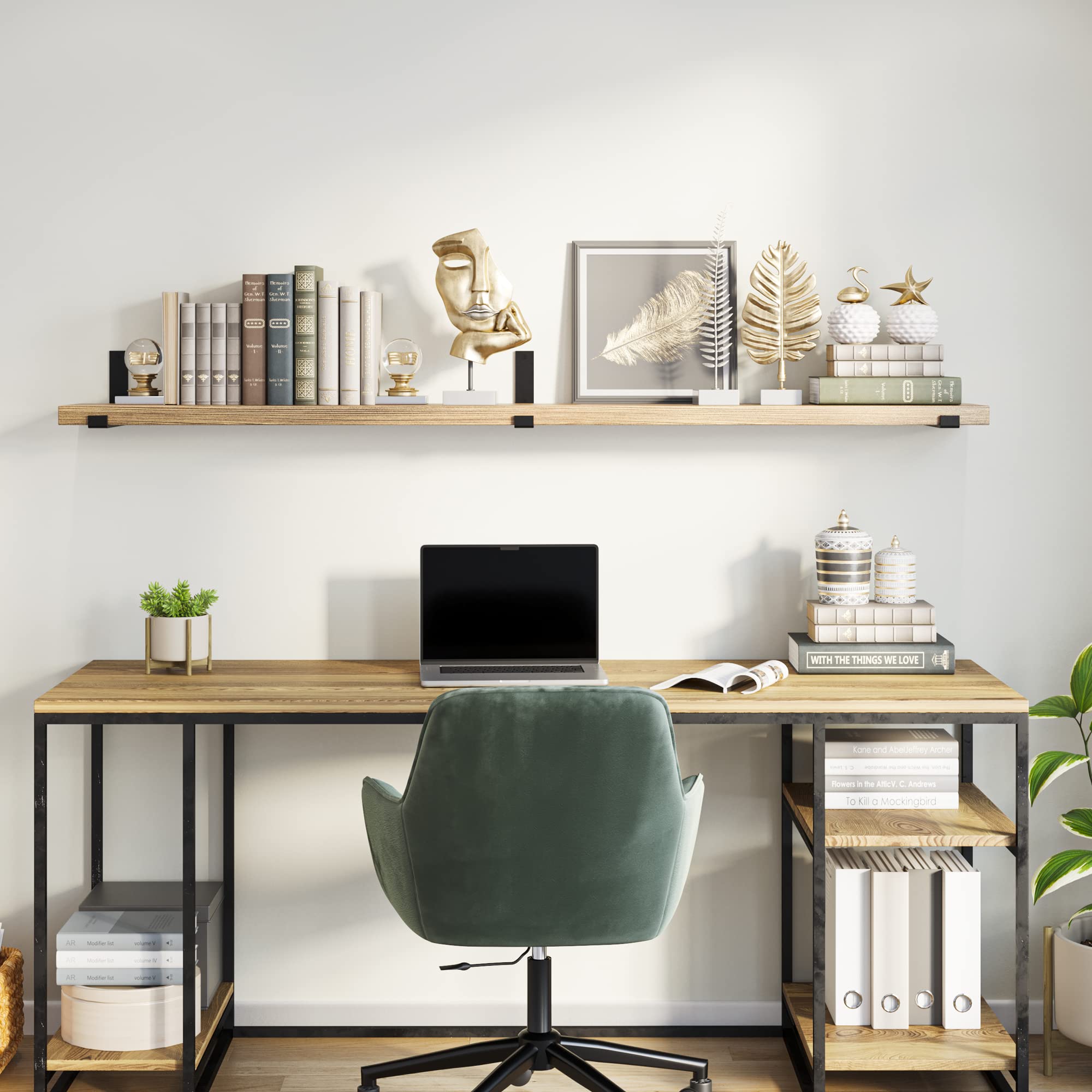 Wallniture Forte 72"x9.5" Floating Shelves for Wall Decor, Living Room Book Shelf for Wall