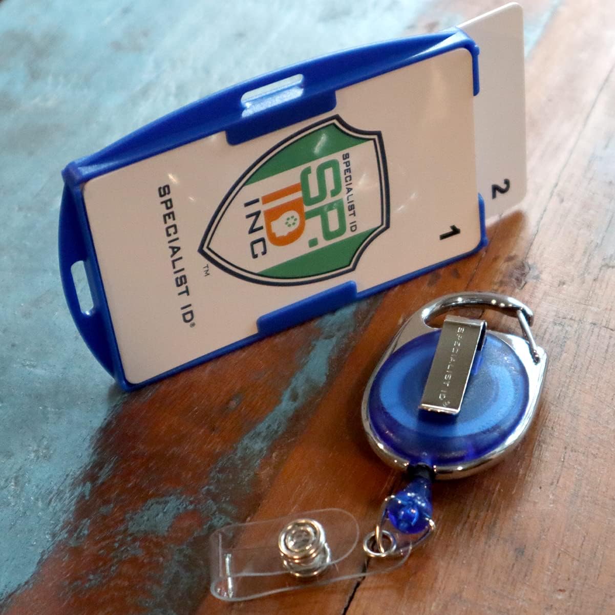 5 Pack - RFID Blocking Badge Holder with Retractable Carabiner Clip Badge Reel - Dual Sided - SkimSAFE Skimming Protection - 2 Card Shield for 13.56MHz Radio Signal by Specialist ID (Royal Blue)