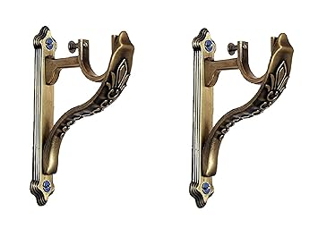 Arena Zinc Antique Brass Jaguar Designer Heavy Curtain Supports for Door and Window Curtain Brackets Set/Holder for 1 Inch Rod (Pack of 2 Pcs).