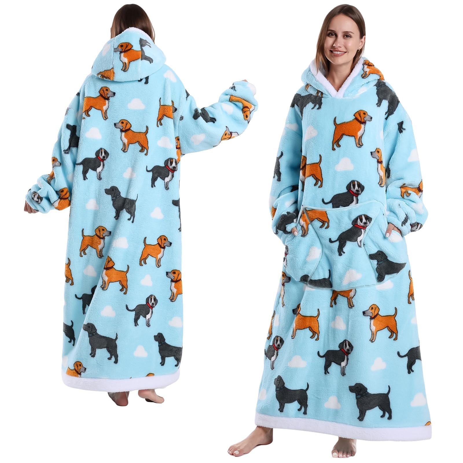 Couverture à capuche surdimensionnée taille unique sweat bleu chien - 8
