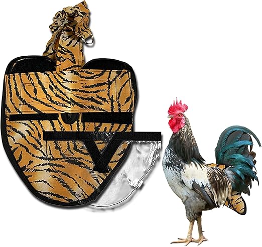 Hen Holster Wrap-Around Bird Diaper & Harness for Hens, Roosters, Ducks, Geese - with Removable Vinyl Liner, Adjustable Fit for Outdoor Adventures & Indoor Use - Easy to wear - Large, Tiger