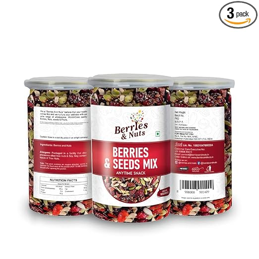 Trail Mix | Berries & Seeds Mix | 600 Grams | 3 Bottle of 200 Grams | Cranberries, Blueberries, Gojiberries, Strawberries, Pumpkin, Sunflower, Chia, Watermelon, Flax Seeds