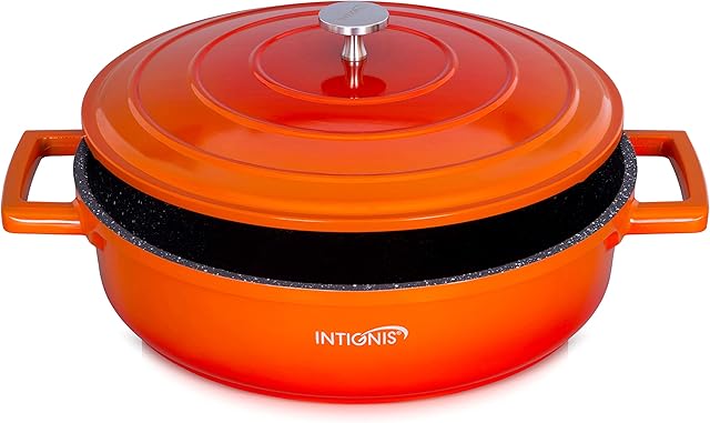 Shallow Casserole Dish With Lid ovenproof Dishes with lids thicker than Cast Iron Hob to Oven safe (Orange)