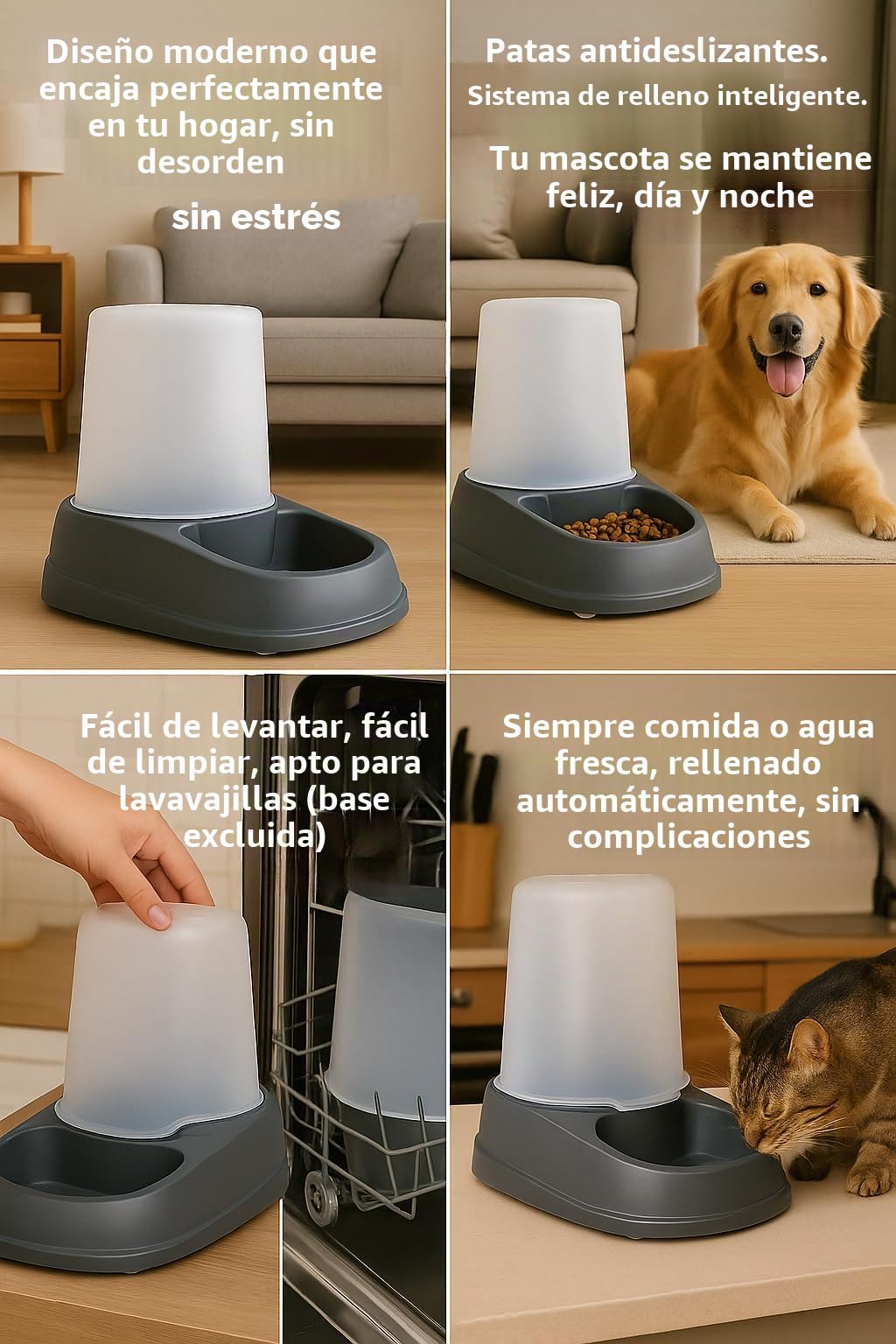 Flamingo Dispensador de Comida y Agua Raja - Gris - Automático y Práctico - Capacidad 2.5 L - Ideal para Chihuahua, Teckel, Beagle, Bulldog Francés, Maine Coon y Siamés