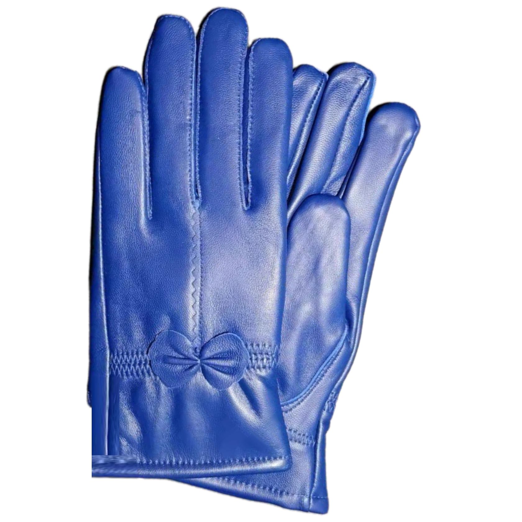 YISENJEE Leather Gloves Women Women'S Winter Warm Blue Mini Bow Leather - Royal Blue