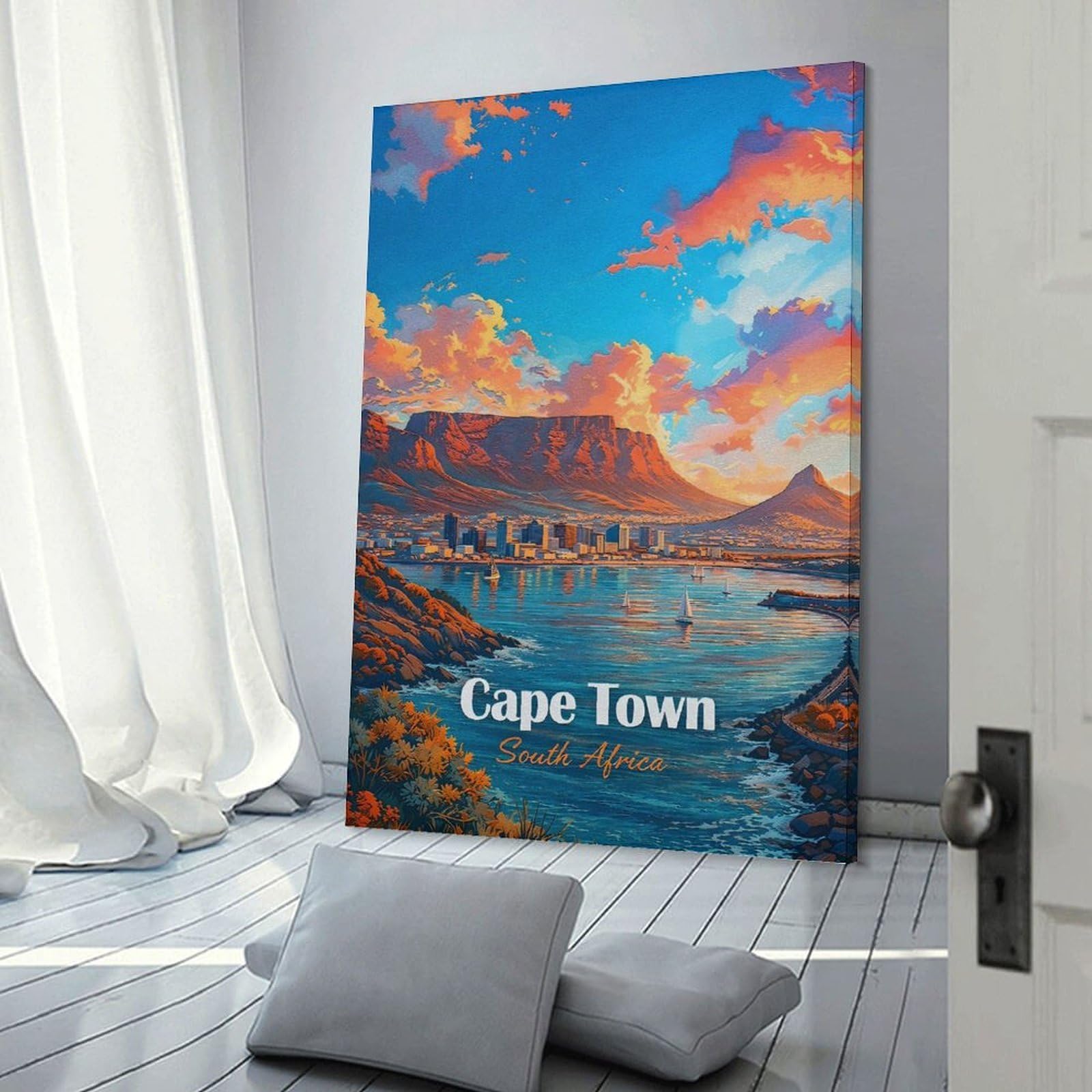 Junmoney Canvas Art Print Cape Town South Africa Sunset, 20x30inch(50x75cm), for Home Office, Desk Area Or Studio, Wall Art That Adds Style to Work Areas