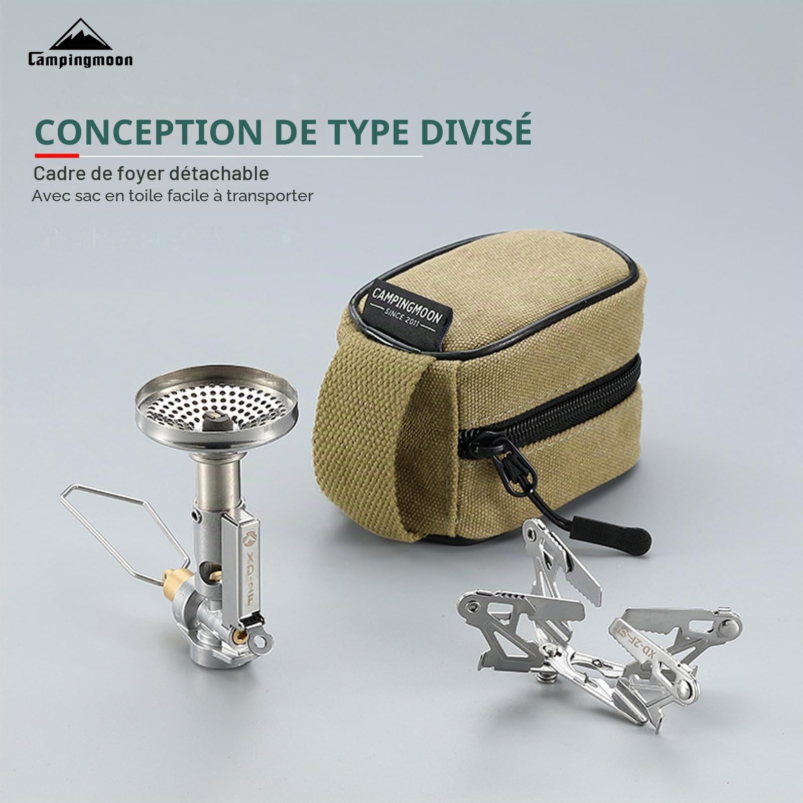 Campingmoon Portable Réchaud de Camping Réchaud de randonnée ultraléger avec équipement de randonnée en plein air 4-Flex avec micro-régulateur