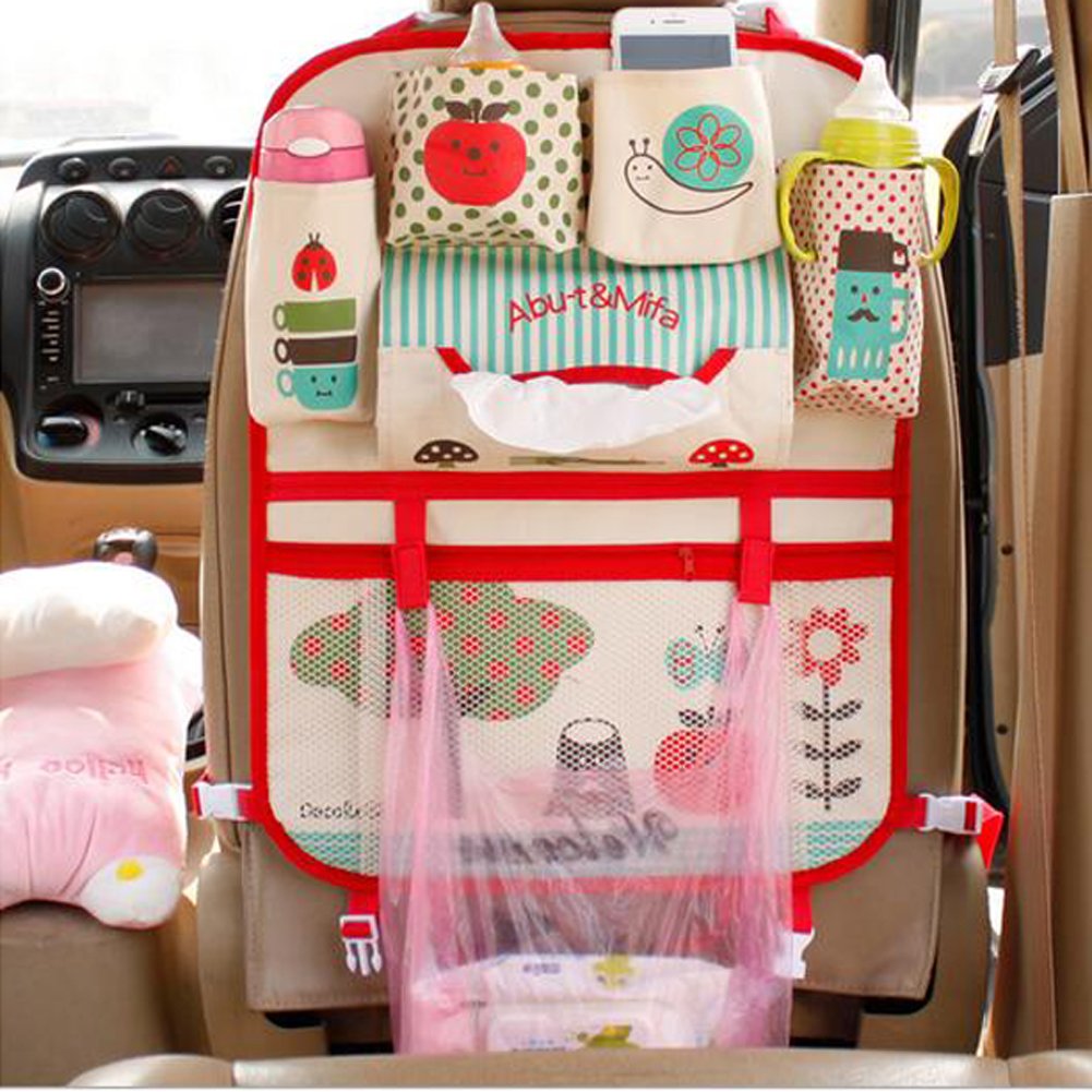 Gtopart 2pcs/Set Car Backseat Organizer with Six Multi-Pocket for Baby Travel, 400g, 600D Oxford Cloth (red)
