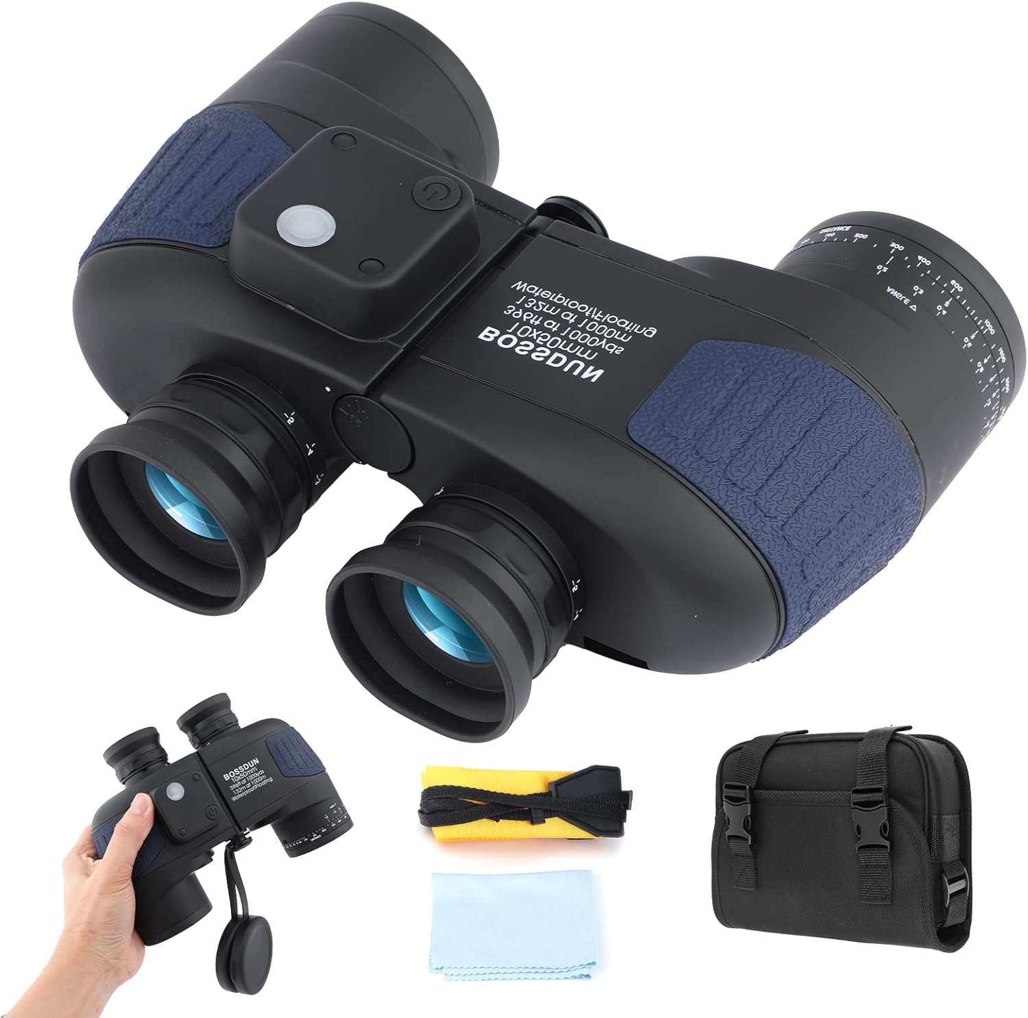 10X50 Prismáticos Marinos para Adultos Impermeable con Brújula Brújula BAK4 a Prueba de Niebla Prism Lens Binoculares Militar para Navegación Navegación Observación de Aves y Caza (Blue)