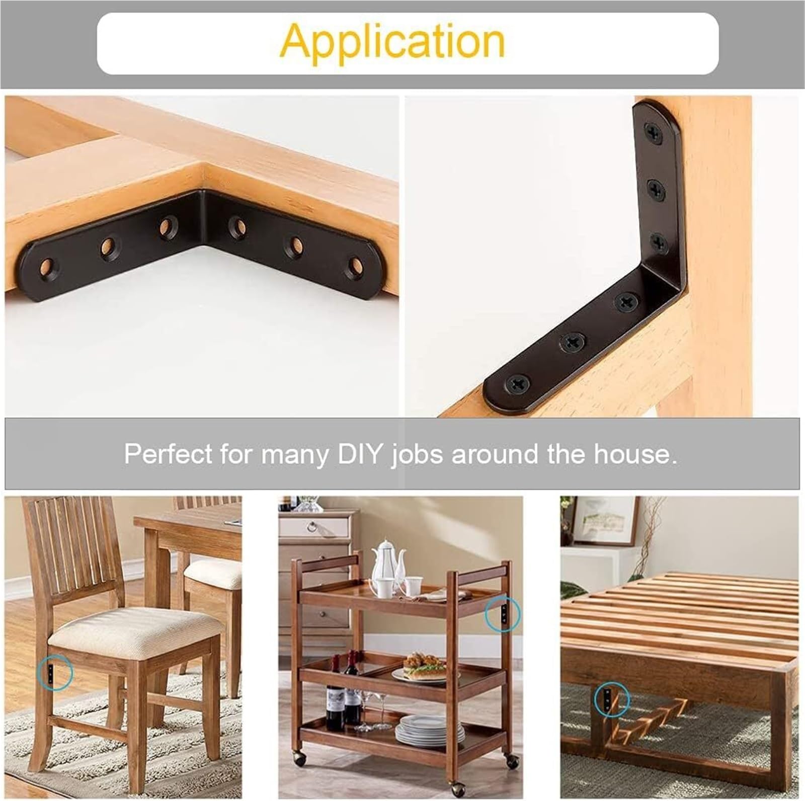 Squadrette Angolari Giunto ad angolo retto con staffa a L nera da 90 gradi 100x100 mm for mobili in legno e supporto for mensole(8pcs-48screws)
