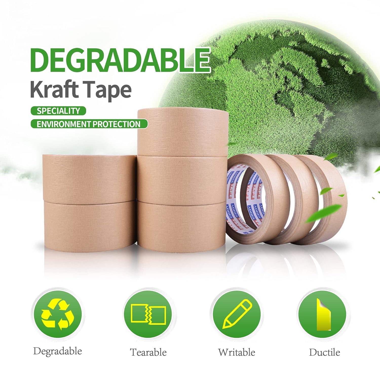 ADHES Kraftpapier Verpackungsband Paketklebeband Papier Kraft Packband,Biobasiertes Material,Eco Umweltfreundlich,Recycelbar,Braun,50mm x 50m ，36Rolle