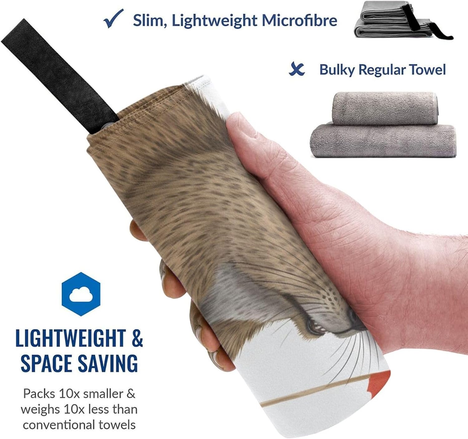 Beaver Cartoon Printed Microfiber Quick Dry Towel 31.5x16in, Lightweight & Compact with PVC Pouch & Carabiner - for Beach, Camping, Gym, Travel & Home Use