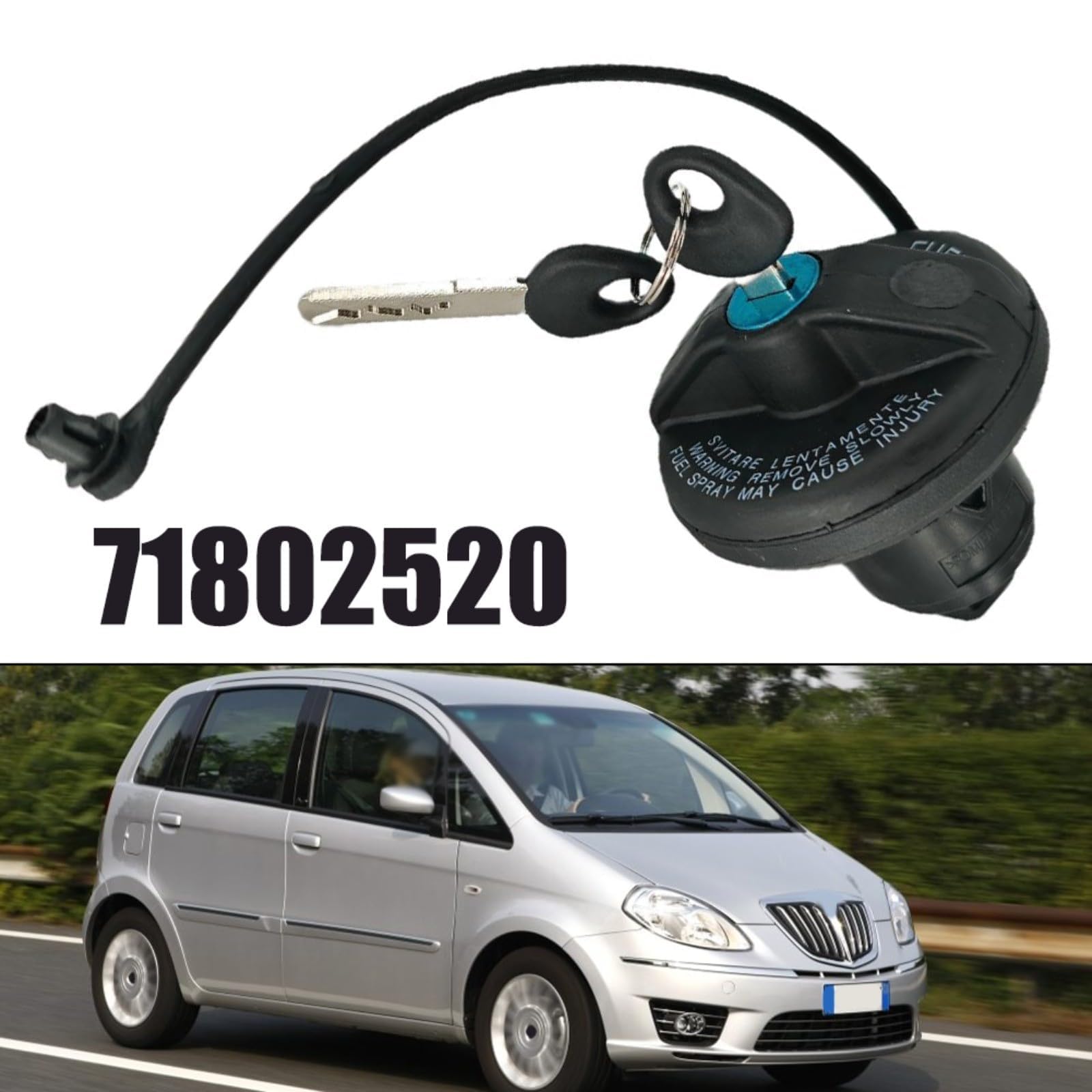 Tapón de depósito de combustible con cerradura, con 2 llaves, compatible con Fiat 500, Grande Punto, Evo, Punto Mk3, repuesto ABS negro, OEM 71802520