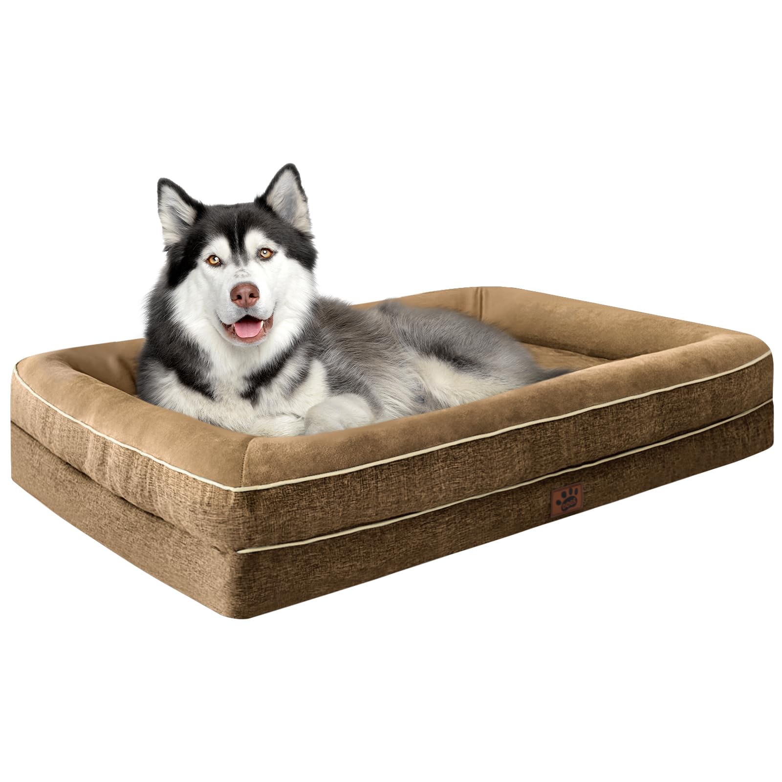TaiBest Waterproof Memory Foam Dog Beds for Large Dogs Non-Slip Orthopedic Dog Beds Washable Couch Pet Bed with Removable Cover (Brown, ​111cm ×81cm ×16.5cm)
